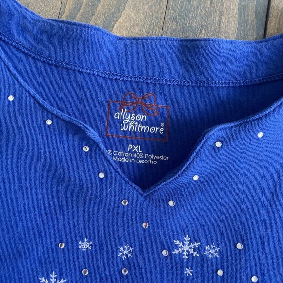 Allyson Whitmore Blue Beach Holiday Christmas Flamingos Shirt - Size PXL/M (XM1) - Picture 3 of 9